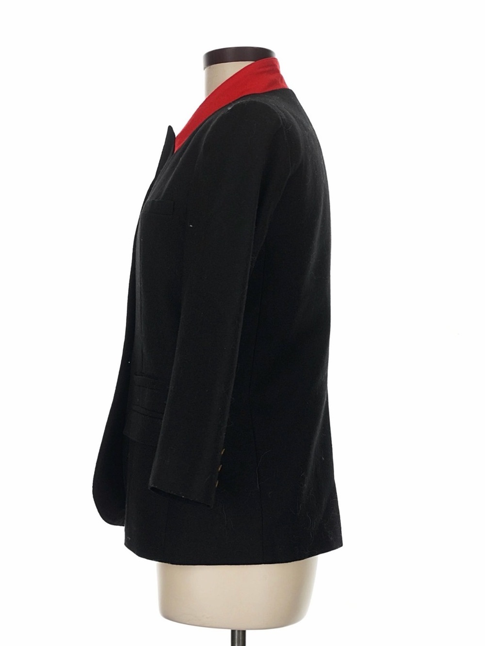 Smythe *Les Vestes Black 100% Wool Blazer Red Collar Gold Button Size 8 - Picture 6 of 10